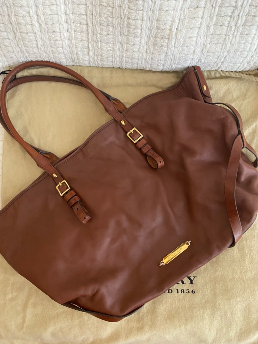 Burberry Brown Leather Tote with Gold Hardware